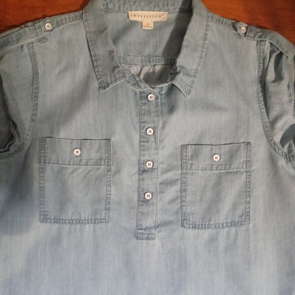 LOVE STITCH cotton tencel blend popover mini dress (L) - Picture 3 of 12